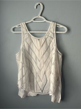 Free People White Sleeveless Geometric Chevron Semi-Sheer Tank Top Size L